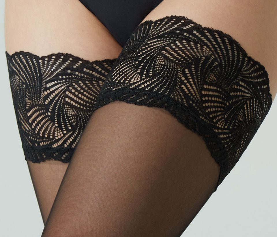 Cette Versailles 20 denier sheer hold ups with lace top